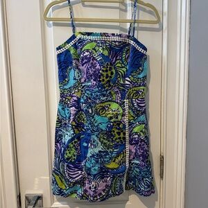 Lilly Pulitzer Blue Green Purple Printed Spaghetti Strap Dress